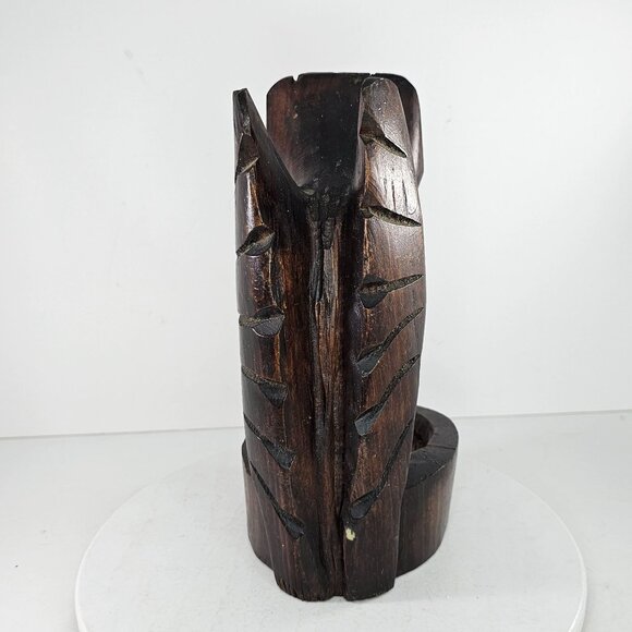 Hand-Carved Owl Figurine Wooden Ashtray Key Dish Catch All Bird Decor Folk Art - Picture 5 of 10